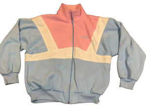 Vintage Dolfin Jacket Womens Large 80s 90s Sweatshirt Pink Blue White Colorblock